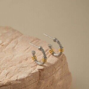 Two-Tone Sterling Silver Hoop Earrings, Botanical Engraved Gold-Plated